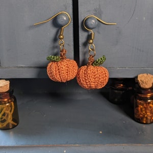 Pumpkin earrings | cottagecore micro crochet earrings | tiny handmade orange pumpkin  dangle earrings