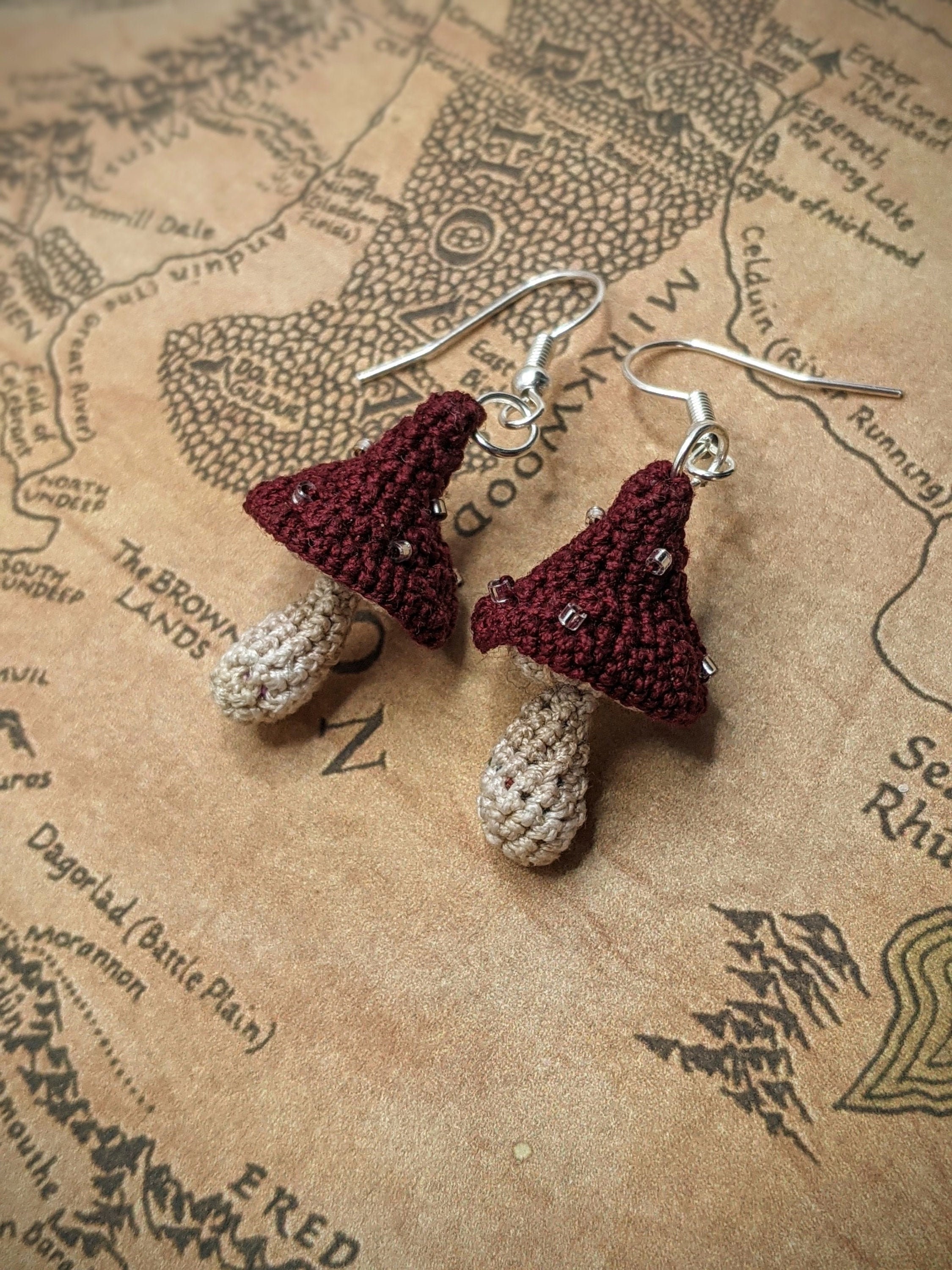 Mini mushroom earrings micro crochet earrings tiny Etsy