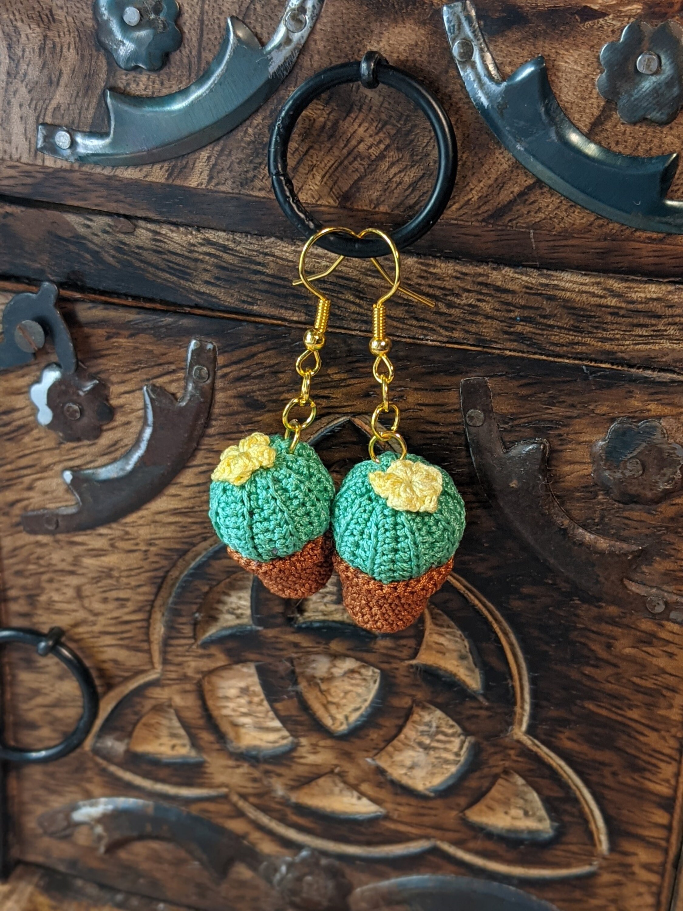 Cottagecore cactus earrings micro crochet earrings tiny Etsy