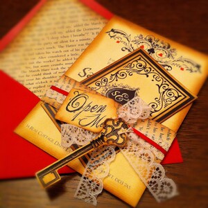 PRINTED SAMPLE: Alice In Wonderland Inspired Wedding Invitation