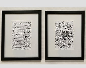 four painting on paper original handmade painting ink/black lacquer art by Mila Schöneberg