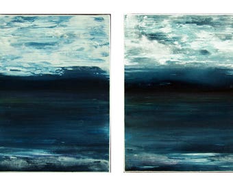 Acrylic Painting,  Abstract Wall Art, Original Handmade Painting Set "Blue Hour"  by M.Schöneberg
