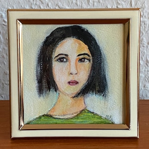 framed acrylic women portrait face painting on watercolour paper by M.Schöneberg