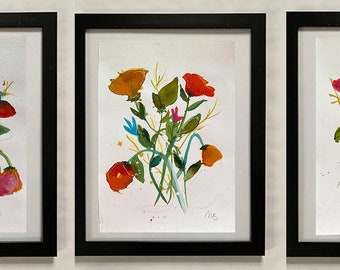 painting set of 3 wild flower original  paintings on aquarell bütten pad hahnemühle by M. Schöneberg