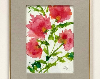 gerahmtes Original Gemälde Aquarell Aquarell Blumenkunst von M.Schöneberg