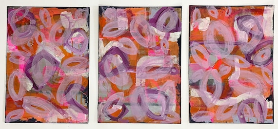 original acrylic triptychon painting abstract set on fine art paper modern wall art by mila schöneberg