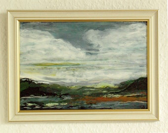 original landscape painting, acrylic abstract painting on wood panel by M.Schöneberg 11,5 x 9