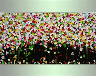 abstract painting floral art original handmade painting acrylic painting wall art "Flower rain" 48x24x0,75 by M.Schöneberg