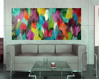 XXL Large Colorful Acrylic Painting , pink, yellow, red 72x32 Abstract Modern Painting Unstretched by M.Schöneberg FREE shipping