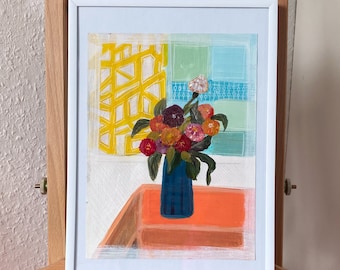 pintura acrílica floral arte abstrata pintura de flores em papel de belas artes