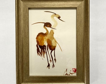 framed acrylic painting on art paper 0riginal handmade art home deco  "When the cranes migrate"  by M.Schöneberg