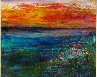 Abstraktes Acrylgemälde 30x30x0,75 cm "Sonnenuntergang" von M.Schöneberg