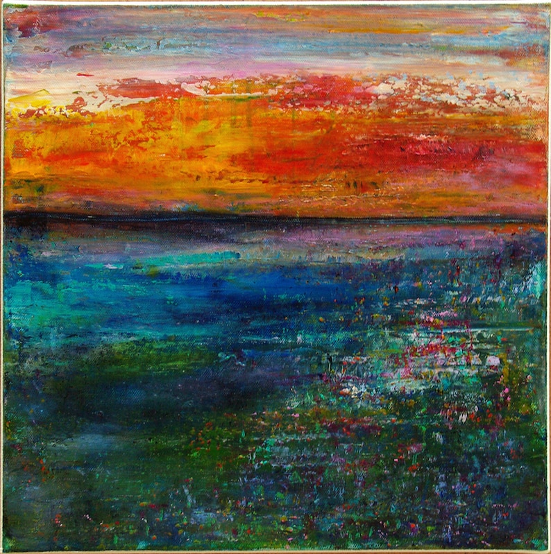 Abstraktes Acrylgemälde 30x30x0,75 cm Sonnenuntergang von M.Schöneberg Bild 1