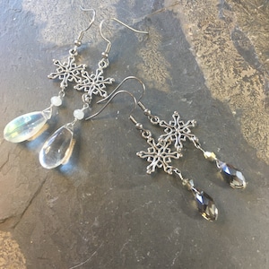 Christmas snowflake earrings, choose your drop. Ladies dangle drop earrings, novelty Christmas earrings, snowflake jewellery