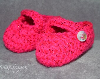 Gehaakte babyslofjes, felroze glitter Mary Janes, 0-3 maanden
