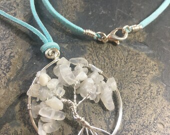 Moonstone Tree of Life Pendant: Wire Wrapped Gemstone Necklace