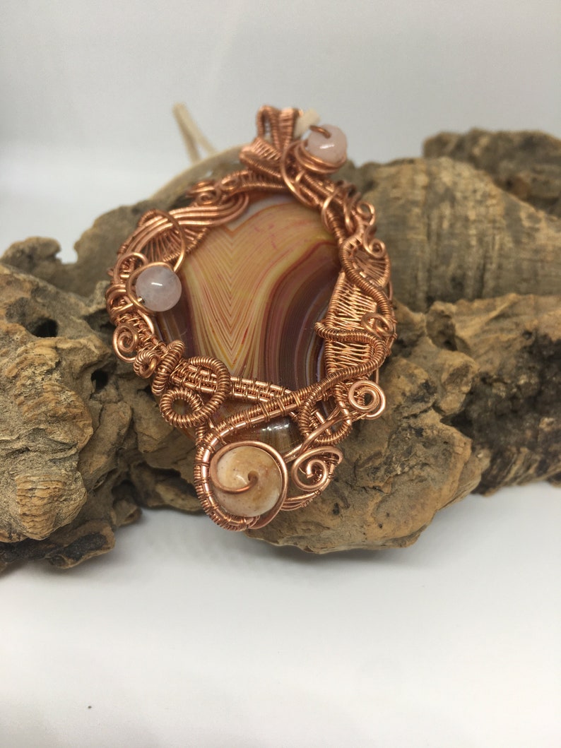 Wire wrapped pendant, Ladies ornate wire wrap necklace, gemstone pendant, copper wire work pendant, ladies necklace image 1