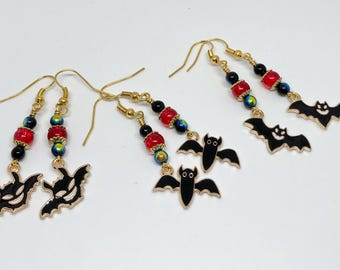 Halloween Bat Dangle Earrings, Spooky Enamel Jewellery