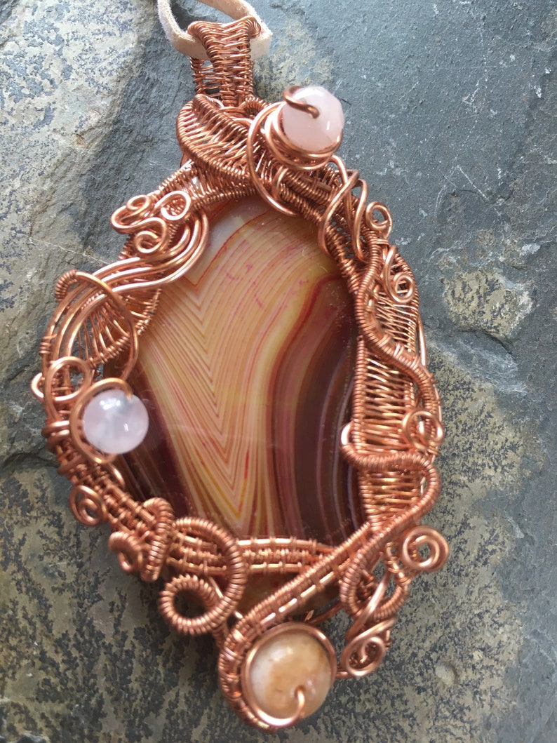 Wire wrapped pendant, Ladies ornate wire wrap necklace, gemstone pendant, copper wire work pendant, ladies necklace image 2