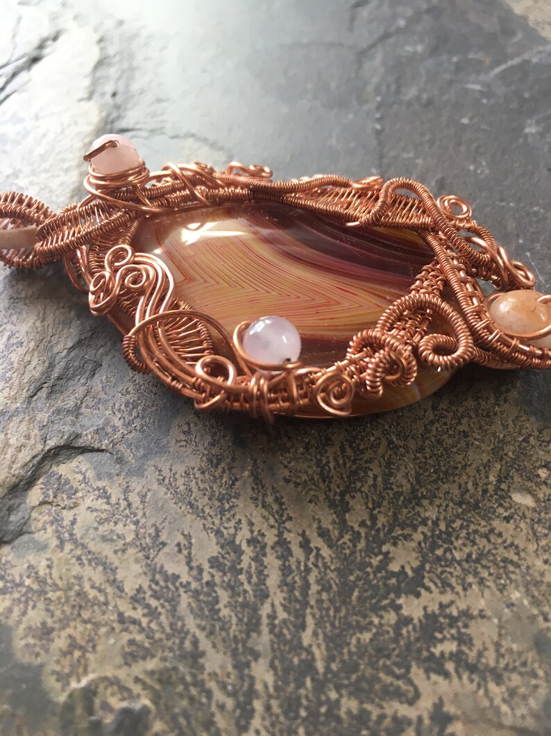 Wire wrapped pendant, Ladies ornate wire wrap necklace, gemstone pendant, copper wire work pendant, ladies necklace image 6