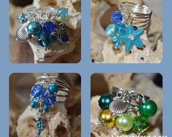 Seaside themed statement rings, choose your design, adjustable rings, mermaid jewellery, mermaid gifts