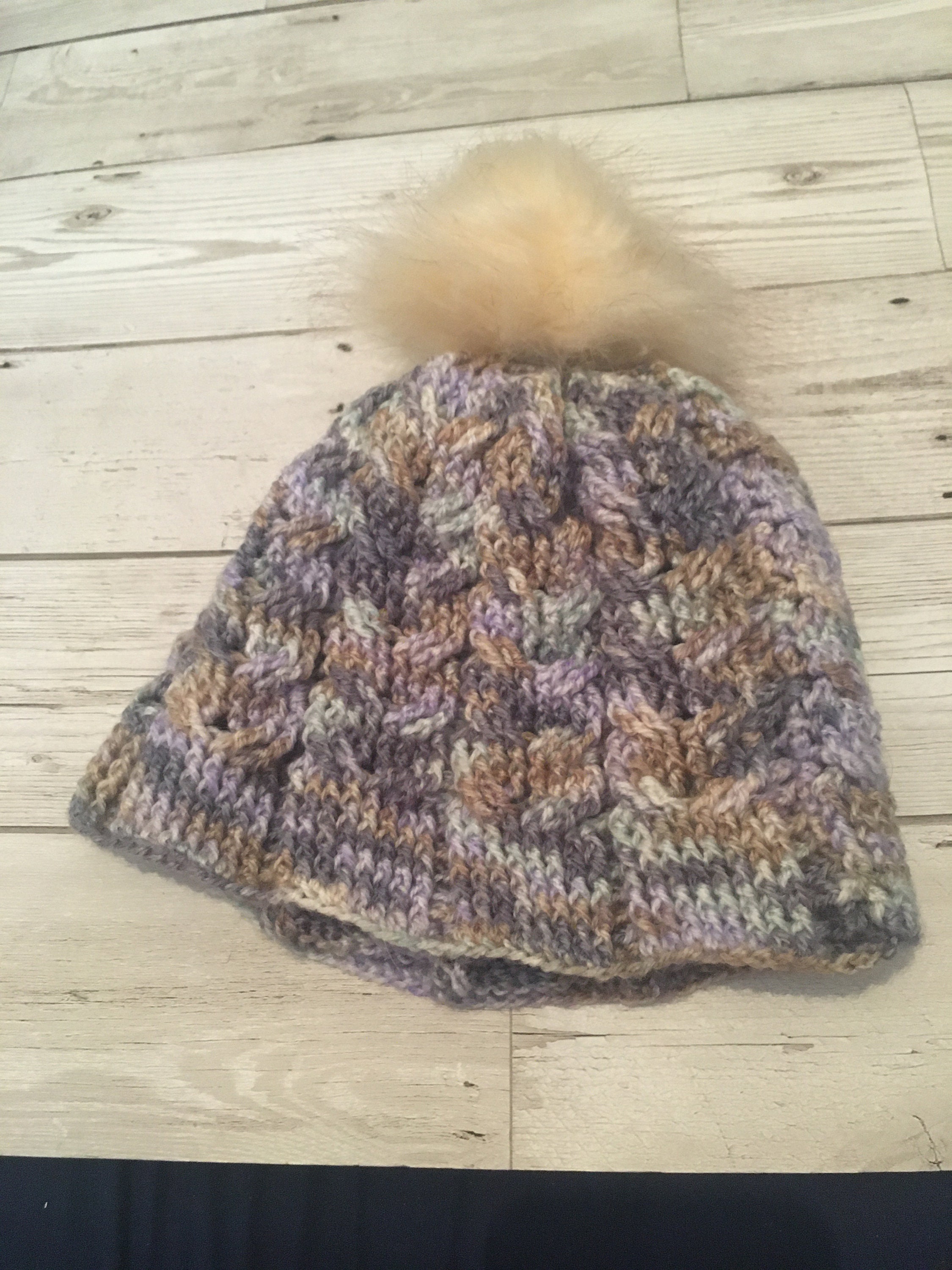 Crochet Cable Knit Hat With Faux Fur Pom Pom - Etsy