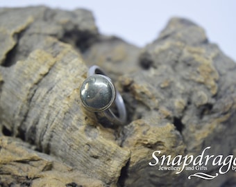 Sterling silver Pyrite coin ring UK Size L US 6, Ladies gemstone ring, silver coin ring