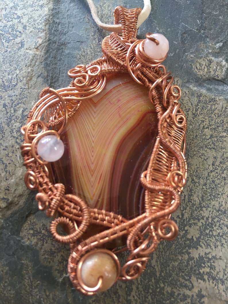 Wire wrapped pendant, Ladies ornate wire wrap necklace, gemstone pendant, copper wire work pendant, ladies necklace image 10