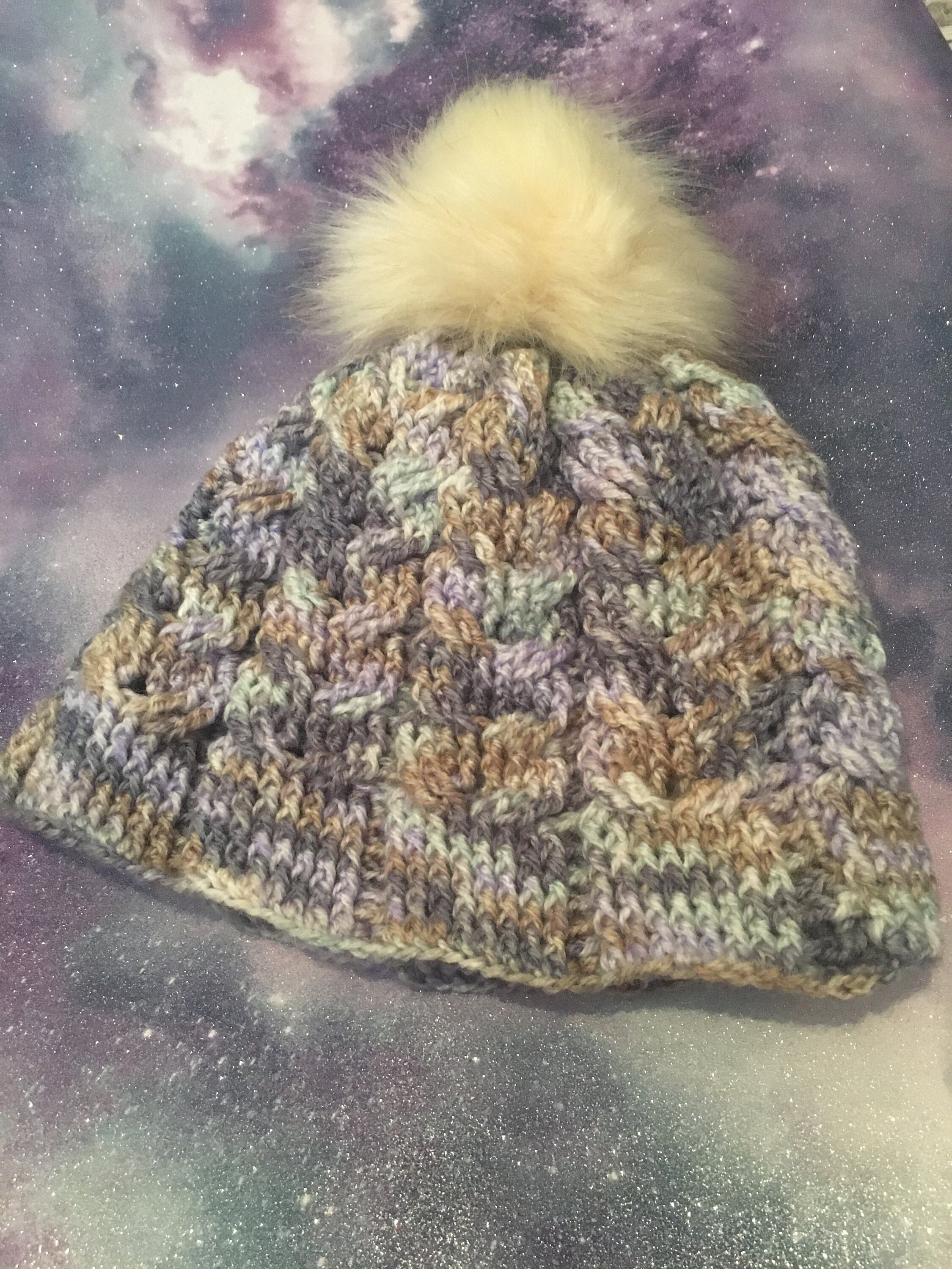 Crochet Cable Knit Hat With Faux Fur Pom Pom - Etsy display picture 2