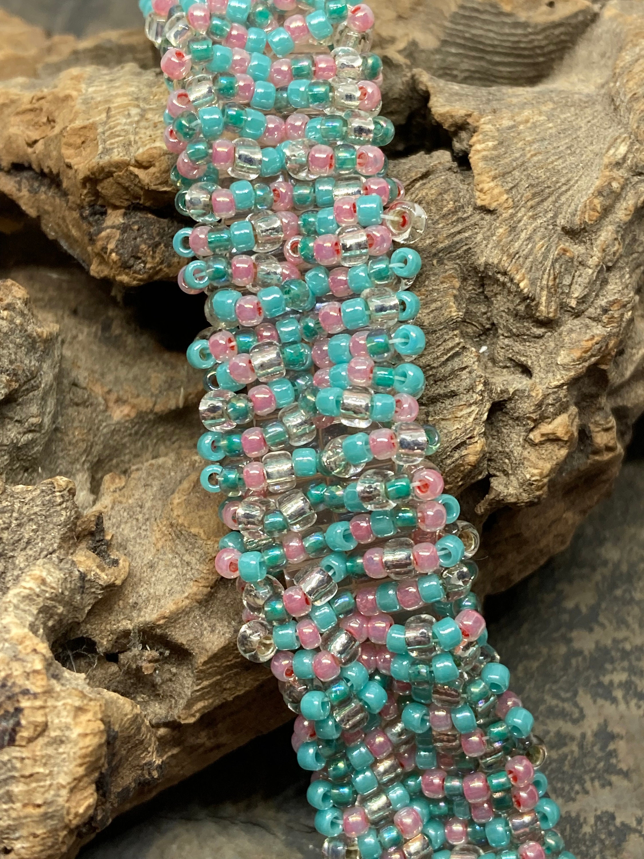 Loopy Flower Seed Bead Bracelet Turquoise