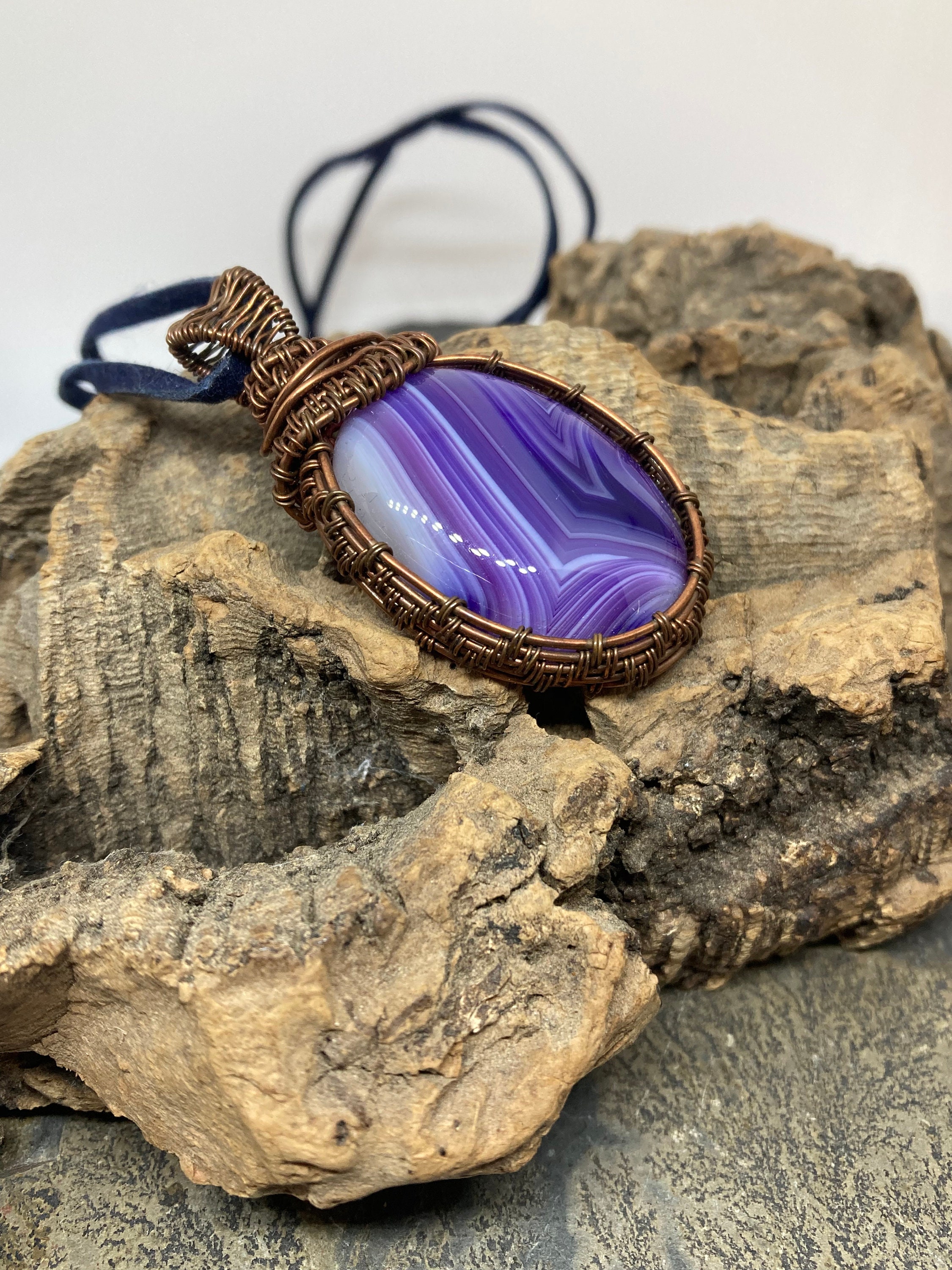 Striped Purple Agate Wire Wrapped Pendant Ladies Wire Wrapped - Etsy UK