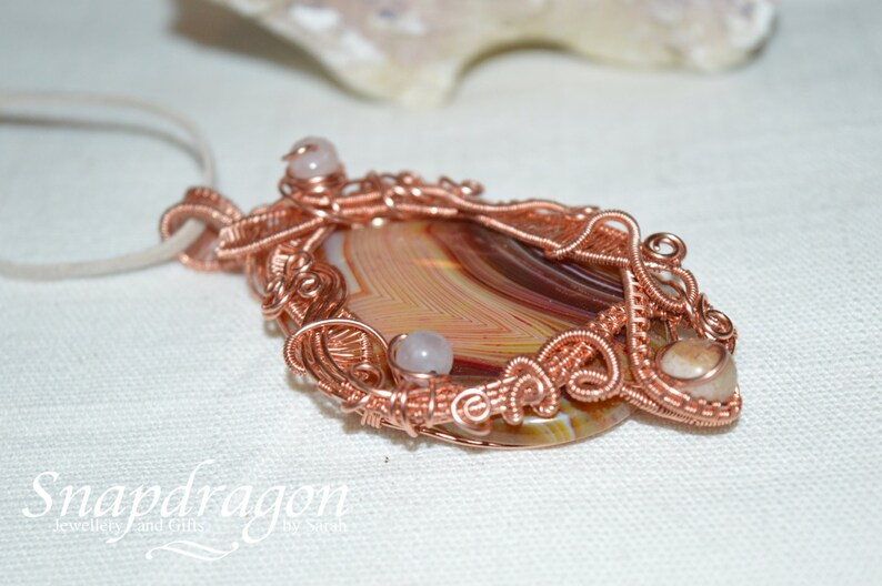 Wire wrapped pendant, Ladies ornate wire wrap necklace, gemstone pendant, copper wire work pendant, ladies necklace image 4