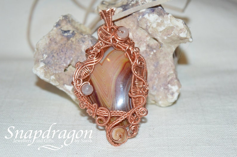 Wire wrapped pendant, Ladies ornate wire wrap necklace, gemstone pendant, copper wire work pendant, ladies necklace image 3