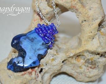 Blauwe lapis sterlingzilveren ketting met hanger, rocaillesaccent