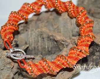 Cellini-spiraalarmband oranje, rocailles, sterlingzilveren sluiting
