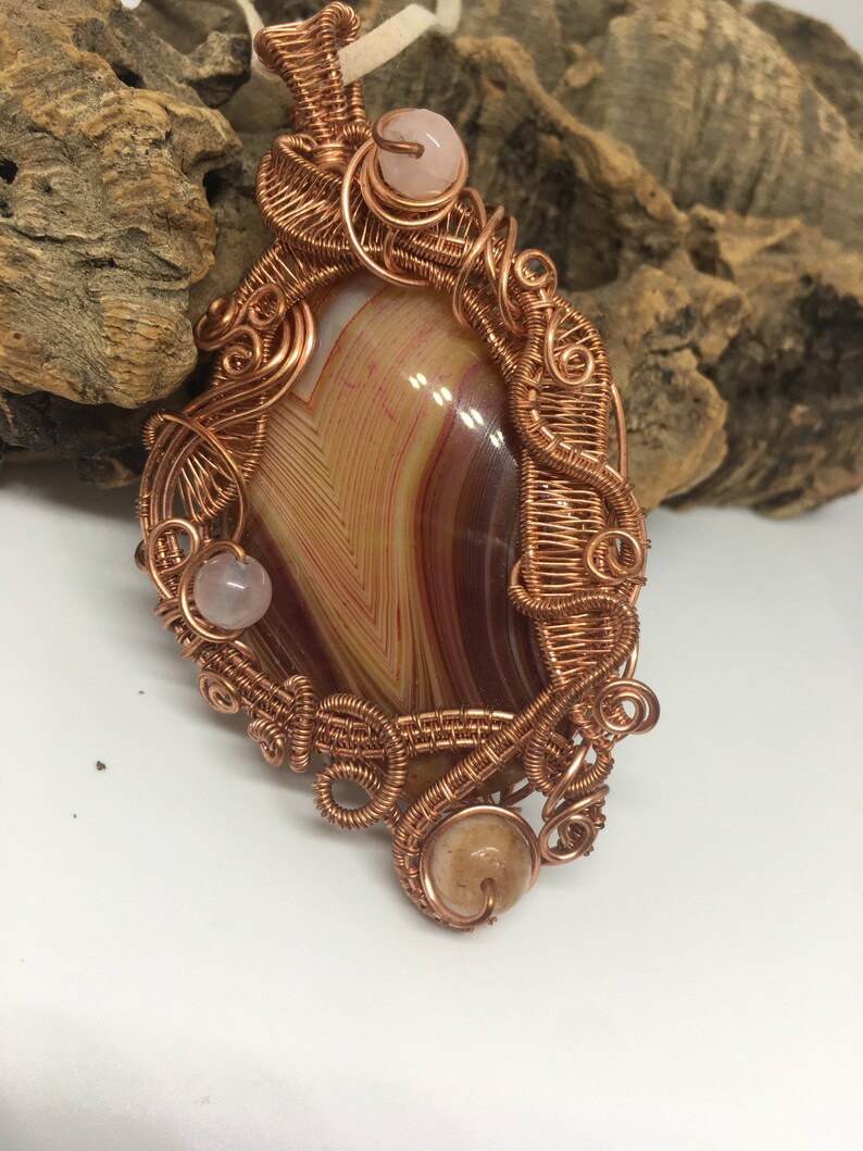 Wire wrapped pendant, Ladies ornate wire wrap necklace, gemstone pendant, copper wire work pendant, ladies necklace image 8