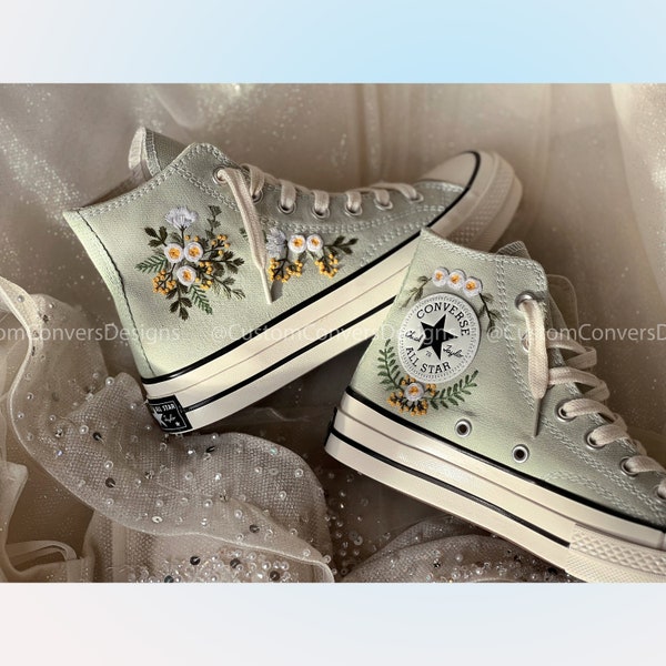 Custom Embroidered Converse High Tops, Mushrooms, Daisy, Lavender, Sunflower Embroidered Sneakers, Flowers Embroidered Shoes, Gifts For Her