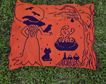 Witch and Cauldron Mosaic Crochet Throw