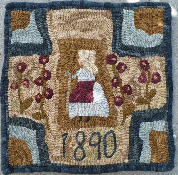 Rug Hooking Pattern on Linen 'Hollyhock Promenade' Etsy