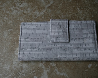 Zipper Vegan Wallet, Bifold Clutch, Credit Card Wallet, Music Lovers Gift, Long Fabric Wallet