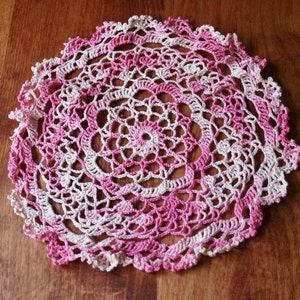 Hand Crocheted Pink Lace Doily - 9 Inch Round