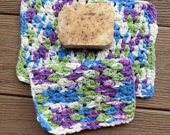 Set of 2 Textured Cotton dishcloths, 100% Cotton, Purple,Blue, Green and White Farmhouse Dishcloth, Durable Washcloths