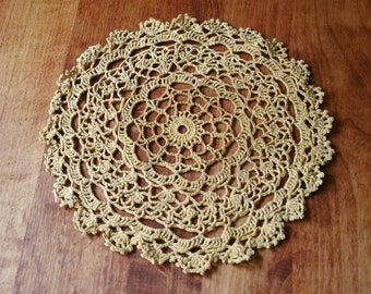 Doily Crocheted in Gold Cotton, Table Protector