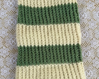 Green and White 17 inch Long Cuffed Knit Beanie Thick Winter Hat