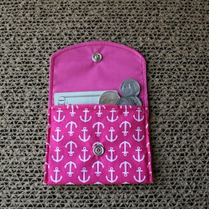 Small Hot Pink Fabric Coin Purse~ Gift Card Holder~ Anchor Print Fabric,