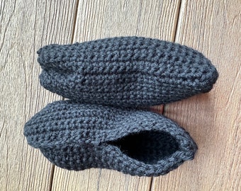 Black Crochet Slip On Slippers, Soft Warm Comfortable Booties, Ankle High House Slippers