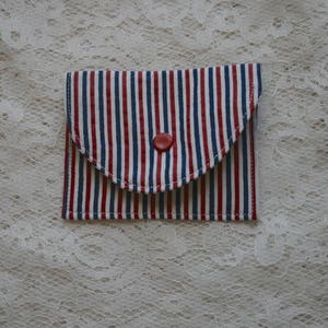 Fabric Coin Purse Snap Closure Red, White, Blue Stripes  Business Card Holder Gift Card Pouch