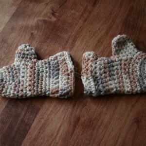 Crochet Brown Gray White Fingerless Mittens for Kids  Thick Soft Warm Small Gloves  Comfortable Toddler Mittens