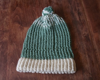 Green knit beanie for adults or teenagers   Thick soft warm winter hat  Knitted Cuff Hat Unisex  Stretchy Beanie