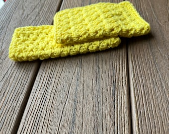 Set of 2 wash cloths in bright canary yellow, 100% cotton dish rags, Under 15